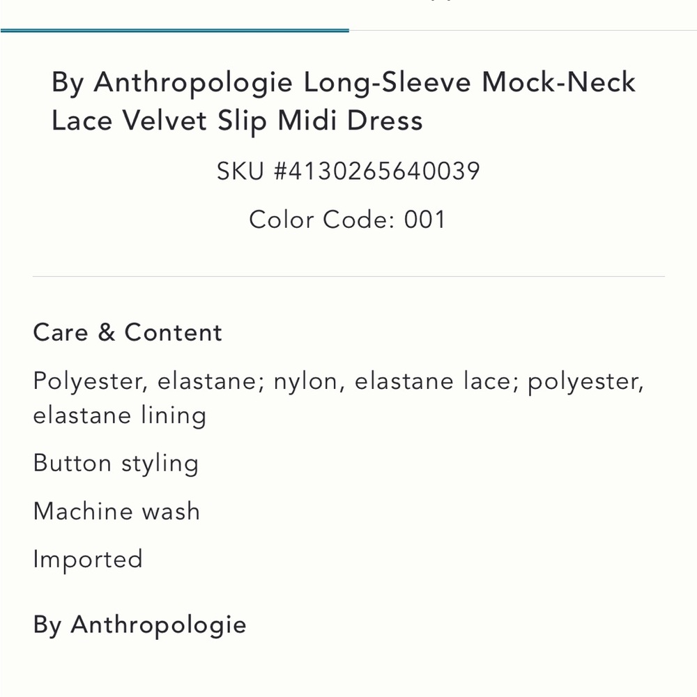 ✨ Anthropologie Long-Sleeve Mock-Neck Lace Velvet Slip Midi Dress Sz M - Picture 5 of 5